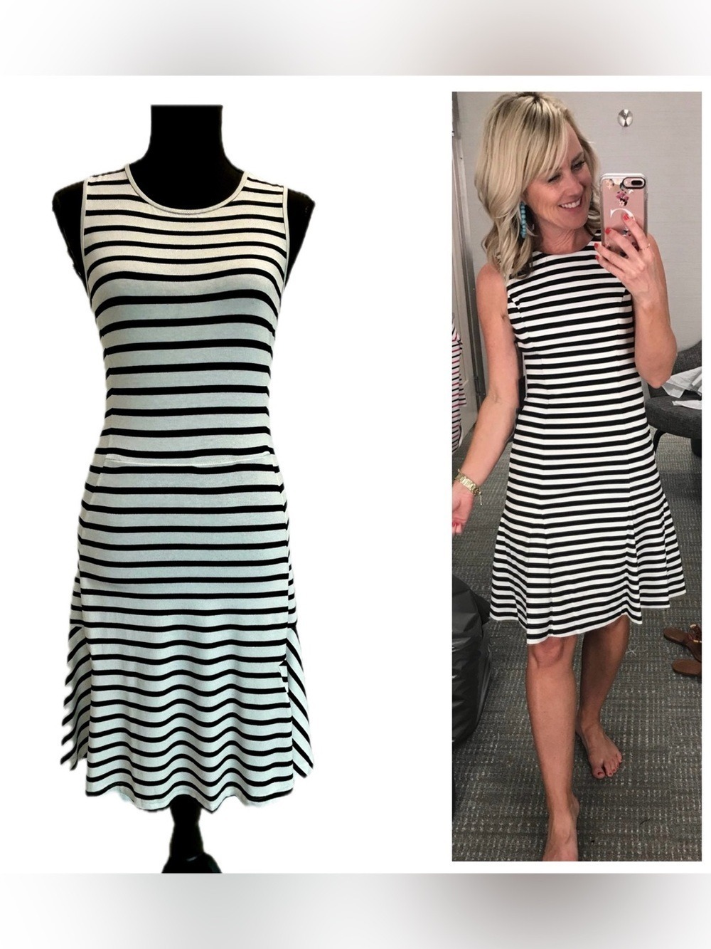Theory Classic Black & White Striped Sleeveless Dress Sz S
